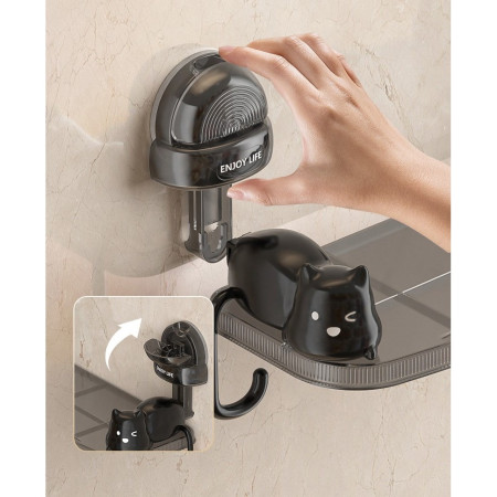 Suport pentru Baie,  Montare pe Perete, Model Pisicute, ABS, Adeziv, Raft pentru Depozitare, 33.4x17.7 cm, Negru