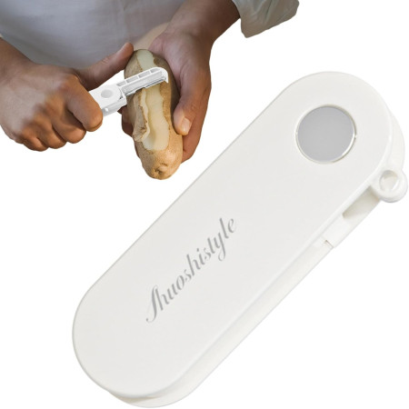Peeler pentru Legume si Fructe, Cyrax, 3.6 x 9.1 cm, Multifunctional, Curatator Pliabil, din ABS si Otel Inoxidabil, Alb