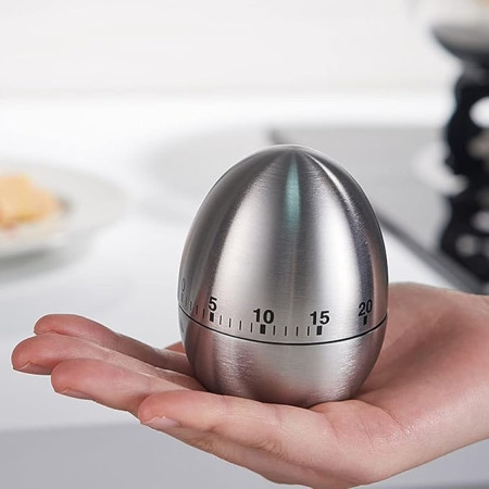 Cronometru de Bucatarie, Cyrax, Mecanic, Forma de Ou, din Otel Inoxidabil, 60 min Timer, 8 x 6 cm, Argintiu