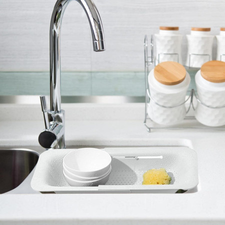 Cos de Scurgere pentru Chiuveta de Bucatarie, Cyrax, Plastic, Telescopic, 36x20x5 cm, Alb