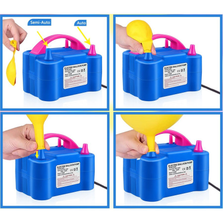 Cyrax Pompa Electrica Pentru Umflat Baloane, 600 W, Doua Capete de Umflat, din Plastic, 19.5 x 14 x 13 cm, Albastru/Roz