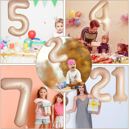 Balon din Folie Metalizata, Cyrax, Figurina Cifra, Model 4, Tema Aniversare 100 cm, Ambalaj Individual, Pai Inclus, Umflare cu Aer sau Heliu, Crem