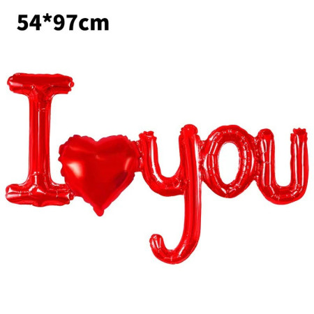 Cyrax Balon din Folie Metalizata, Figurine Litere si Inima, Model I Love You, Tema Ziua Indragostitilor, 54x97 cm, Ambalaj Individual, Pai Inclus, Umflare cu Aer sau Heliu, Rosu