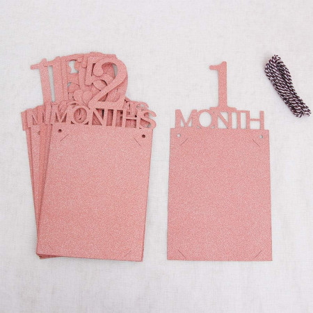 Banner pentru Poze, Cyrax, 15.2x10.2 cm, Tema Prima Aniversare, Model Primele 12 Luni, Rola Ata Inclusa, Roz