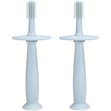 Periuta de Dinti din Silicon pentru Bebelusi, Cyrax, fara BPA, 360 Grade, Bariera Anti-Inghitire, Maner Ergonomic, 12.5 x 15 cm, Albastru