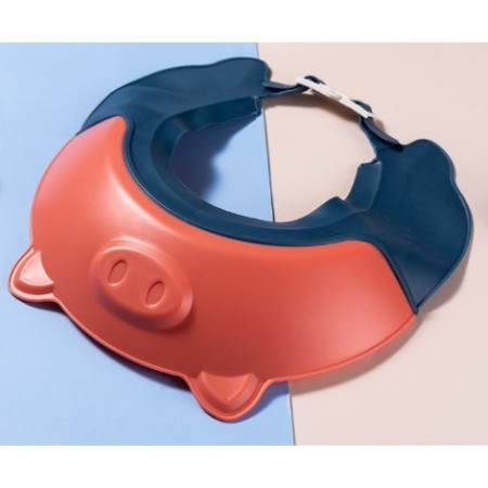 Cyrax Viziera de Protectie Baie Pentru Copii, Fippy, Model Purcelus, Dimensiune ajustabila, Durabil, Usor de curatat, Impotriva Samponului, pentru Ochi si Urechi, TPE+PP, 23x23 cm, Rosu