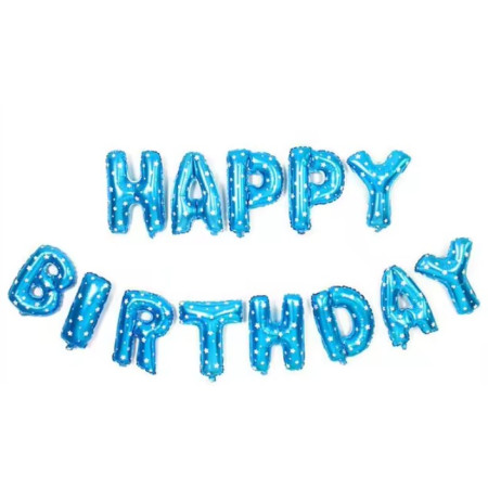 Set Baloane din Folie Metalizata, Cyrax, Model Happy Birthday, Litere de 40 cm, Baloane Party, Ambalaj Individual, Pai, Ata si Adeziv Incluse, Umflare cu Aer sau Heliu, Albastru