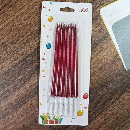 Set 6 Lumanari de Tort, Cyrax, din Parafina, 11 x 0.4 cm, Lucioase, Rosu