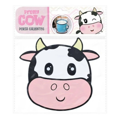 Suport pentru Pahar, Cyrax, Model Vacuta, din PVC, 15.5 x 15.5 cm, Rezistent la Caldura, Alb/Roz