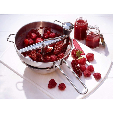 Rasnita Manuala pentru Fructe, Cyrax, din Otel Inoxidabil, Macinare Alimentelor pentru Bebelusi, 3 Discuri de Macinat, Presa, pentru Tocat Cartofi, 19x20x33 cm, Argintiu