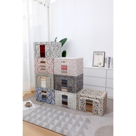 Cutie Depozitare,  66L, din Material Textil, 50 x 40 x 33 cm, pentru Haine si Lenjerii, Model Bambus, Negru