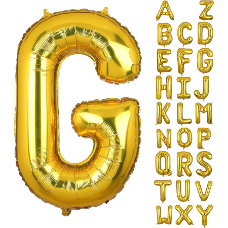 Balon Folie Metalizata Litera G, Cyrax, 40 cm, Umflati cu Heliu sau Aer, Ambalaj Individual, Pai inclus, Auriu
