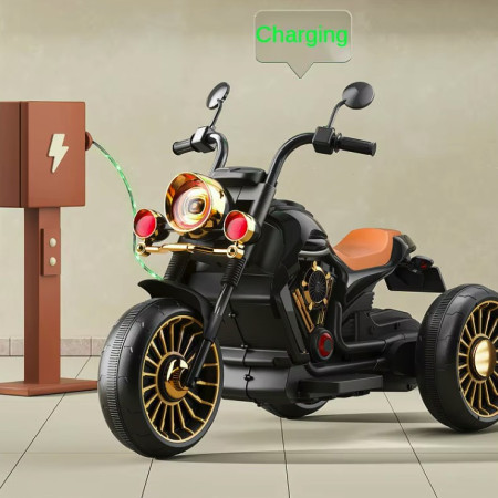 Tricicleta Electrica pentru Copii, Cyrax, cu 2 Acumulatoare 380*2, 6V 4.5, Telecomanda, Bluetooth, Sistem Anti-Rasturnare, Sistem de Lumini si Sunet, 6-8 Ani, 93 x 48 x 63 cm, Negru