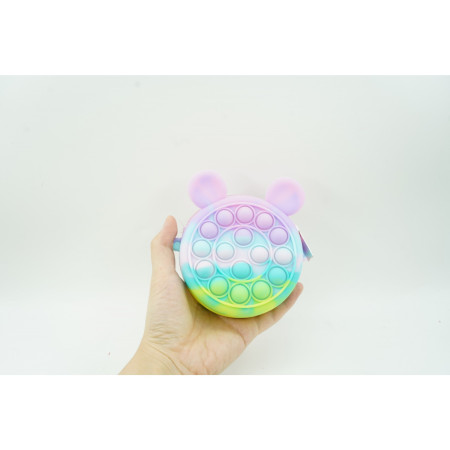 Jucarie antistres din silicon Cyrax, Pop it Now and Flip It ,Mini Geanta, Mickey Mouse, 6 cm, Macarons