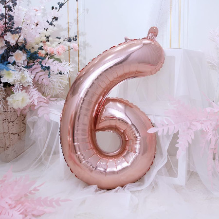 Balon din Folie Cyrax, Cifra 6, 81 cm, Pentru Aer sau Heliu, Bulk, Roz Auriu