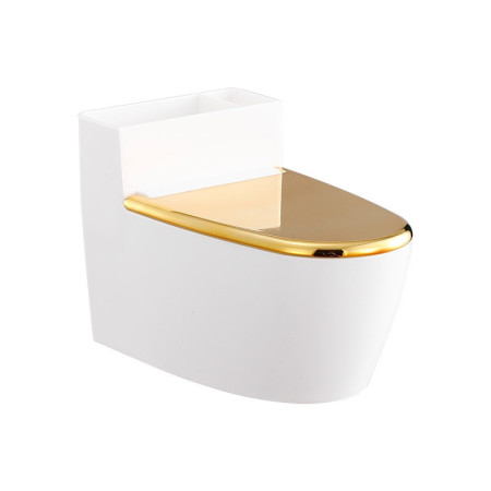 Scrumiera creativa  Forma de Toaleta, Capac Auriu, Material ABS si Otel Inoxidabil, 12.5 x 9.8 x 8.4 cm, Fixare prin Lipire sau De Sine Statator, pentru Baie, Camera, Bucatarie, Balcon, Auriu