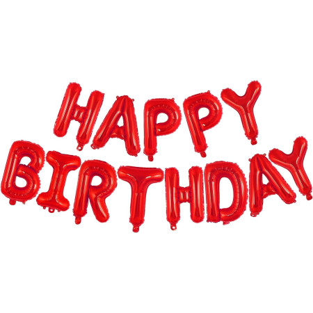 Set Baloane din Folie Metalizata, Cyrax, Model Happy Birthday, Litere de 40 cm, Baloane Party, Ambalaj Individual, Pai, Ata si Adeziv Incluse, Umflare cu Aer sau Heliu, Rosu