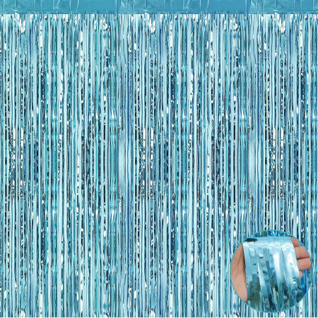 Perdea Franjurata, Cyrax, Model Decor Petrecere, pentru Fundal de Poze, Amenajare Colorata a Petrecerii, Dimensiune 100x200 cm, Albastru Deschis