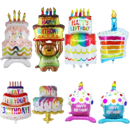 Balon din Folie Metalizata, Cyrax, Model Prajitura cu Lumanare, 84x53 cm, Baloane Party, Ambalaj Individual, Pai Inclus, Umflare cu Aer sau Heliu, Multicolor