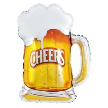 Balon din Folie Metalizata, Cyrax, Figurina Halba de Bere, Model Cheers, Tematica Petrecere, 58x73 cm, Ambalaj Individual, Pai Inclus, Umflare cu Aer sau Heliu, Galben
