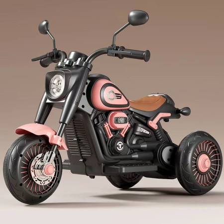 Tricicleta Electrica pentru Copii, Cyrax, Tricicleta DUAL-DRIVE 380*2 Baterie 6V 4.5, Bluetooth, Sistem Anti-Rasturnare, Sistem de Lumini si Sunet, 5+ Ani, 80 x 60 x 42 cm, Roz Negru