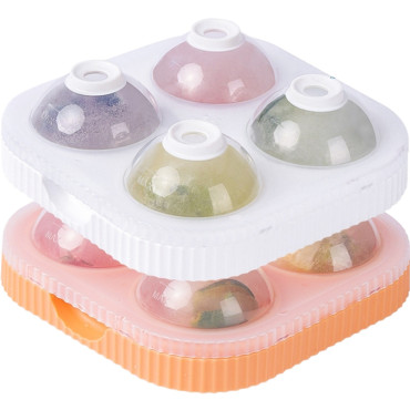 Set 2 forme sfere de gheata pentru wiskey si cocktail-uri Cyrax, 4 sfere, material plastic/silicon alimentar, diametru 6.5 cm, cu orificiu tip palnie pentru umplere, 17 x 17 x 7 cm, multicolor