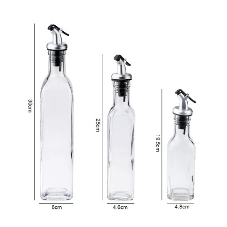 Sticla de Ulei de Masline, Cyrax, Sticla etansa pentru Lichide de Bucatarie, Sticla pentru Uleiuri, Sosuri, Otet, Capac din Inox Dozator, 30 x 6 cm, volum 500 ml, Transparent 
