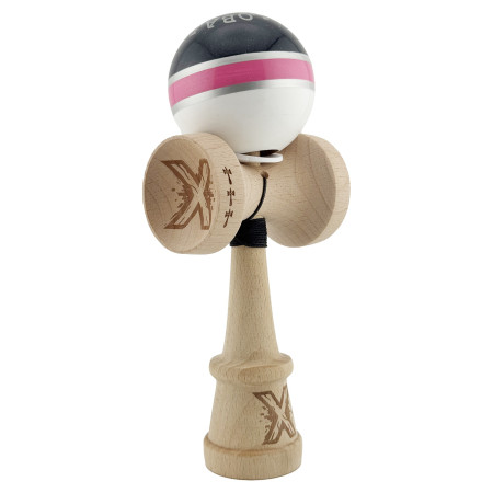 Kendama X Originala ROYAL SPIKE, Profesionala, Cyrax, Cupe Mari KING SIZE V3, Super Sticky, Gaura in Baza, Rulment Metalic, din lemn 18 cm, Ata 55 cm, Inel Roz