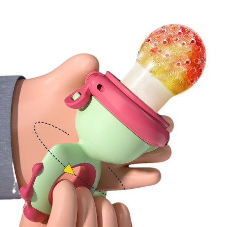 Suzeta pentru Fructe, Cyrax, pentru Bebelusi, din Silicon Alimentar, +4 Luni, 2 mm Grosime Gauri Tetina, 12.4 x 5.1 x 4.7 cm, Verde/Fucsia