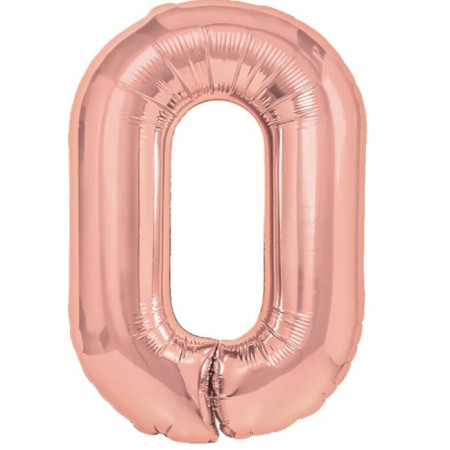 Balon din Folie Metalizata Cyrax, Figurina Cifra, Tema Aniversare 80 cm, Ambalaj Individual, Pai inclus, Umflare cu Aer sau Heliu, Rose, Cifra 0