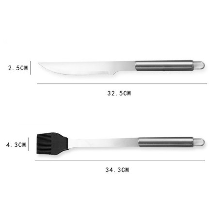 Set 5 Ustensile pentru Gratar, Cyrax, din Otel Inoxidabil, Geanta Oxford, Argintiu