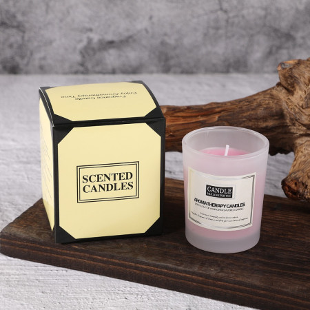 Lumanare Parfumata,  Model Borcan Translucid, 6.2 x 5.2 cm, Aroma de Trandafir, Roz