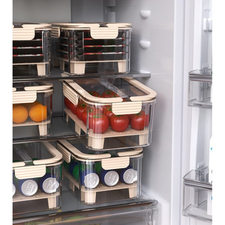 Cutie pentru Depozitare Alimente, Cyrax, de Uz Casnic, 2 Compartimente, Zona pentru Gheata, Mentinere Fresh, cu Maner, Material PET, 23x15x10.8 cm, Bej