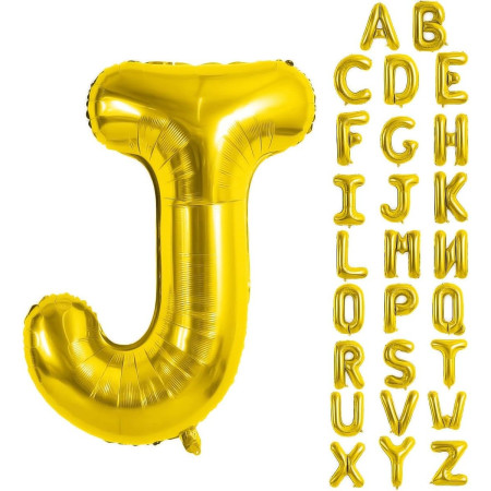 Balon Folie Metalizata Litera J, Cyrax, 40 cm, Umflati cu Heliu sau Aer, Ambalaj Individual, Pai inclus, Auriu