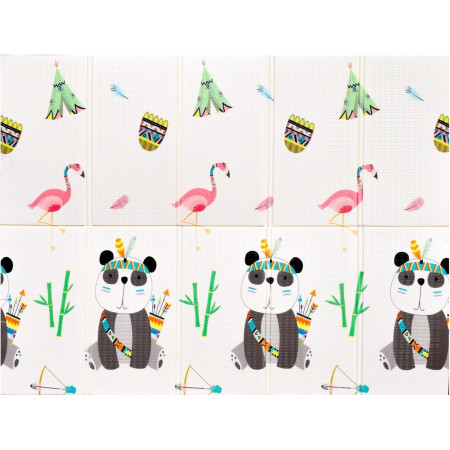 Covoras pentru Copii, Cyrax, cu 2 Fete, Model Caprioare/Panda, din XPE+PE, Impermeabil, Antiderapant, Protectie Termica, +3 Luni, Pliabil, 150 x 200 x 1 cm, Multicolor