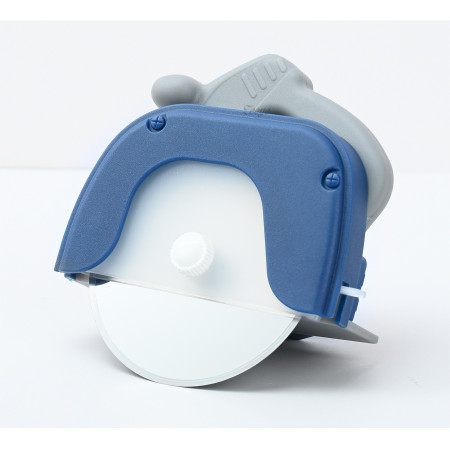 Cutit circular pentru pizza Cyrax, 11.5 x 12.5 cm, otel inoxidabil si plastic, capc protectie lama, albastru