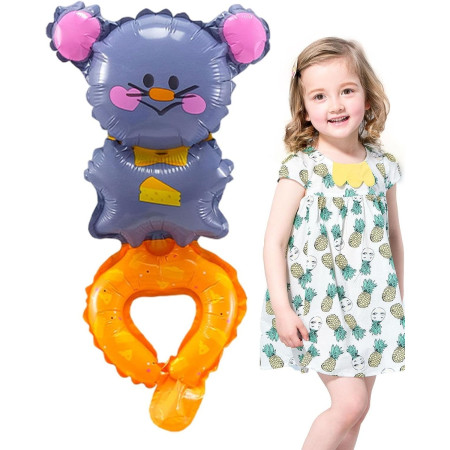 Balon din Folie Metalizata, Cyrax, Figurine Animalute, Tip Bratara, Model Soricel, Ambalaj Individual, Pai Inclus, Umflare cu Aer sau Heliu, Gri