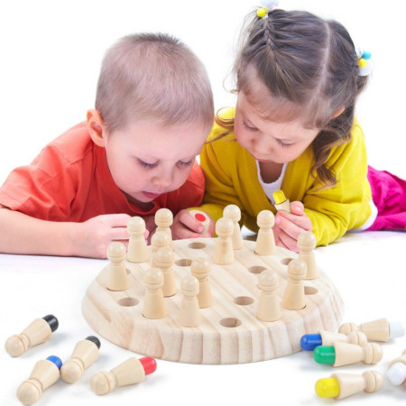 Joc de Memorie, Cyrax, pentru Toata Familia, din Lemn, Diametru Tabla de Joc 16 cm, Interactiva, +4 Ani, 6 Culori, Multicolor