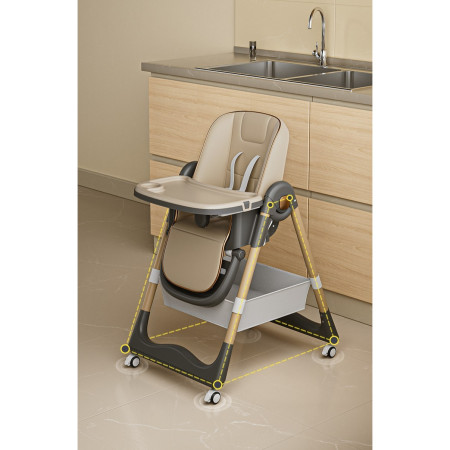 Scaun de Masa pentru Bebelusi si Copii, Cyrax, 2 Tavite si Husa Detasabile, Multifuncțional, Stabil, Centura de Siguranta, Inaltime Ajustabila, Spatar Reglabil Moale, Cos de Depozitare, 100x50x80cm, de la 6 Luni, Crem