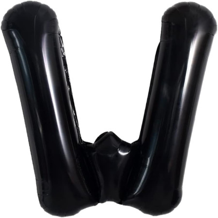 Balon Folie Metalizata Litera W, Cyrax, 40 cm, Umflati cu Heliu sau Aer, Ambalaj Individual, Pai inclus, Negru
