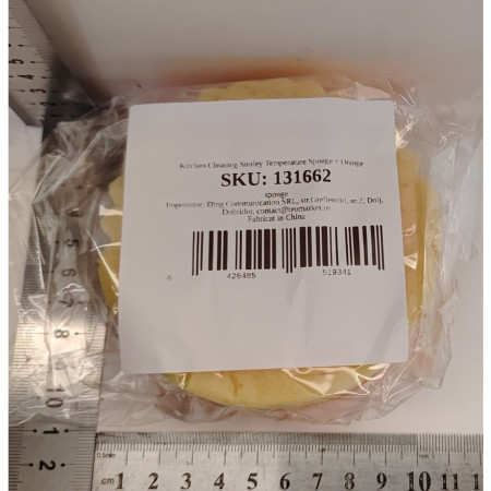 Burete de Vase, Cyrax, Rotund, din Burete PU, Model Smiley Face, Doua Fete, 10 x 4 cm, Portocaliu/Galben