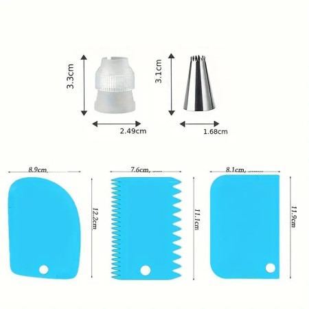 Set de 216 Piese de Copt pentru Prajituri, Cyrax, 3 Tavi de Copt, Nivelator, Forme Cupcake, Pos pentru Ornat cu 7 Capete, Feliator Tort, din Otel Inoxidabil, Multicolor