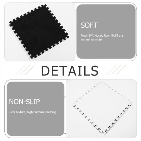 Set 10 Piese Covor tip Puzzle, Cyrax, Spuma EVA, Pufos, 30 x 30 x 1 cm, Negru