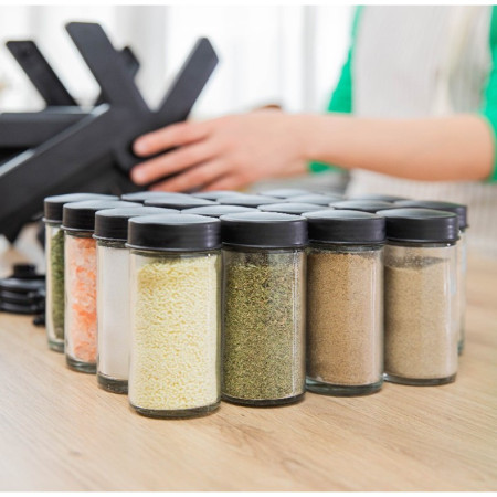 Suport Pentru Condimente Rotativ, Cyrax, Multifunctional, Pivotant 360°, Portabil, Usor de Montat, 34x23 cm, ABS/Sticla, Negru