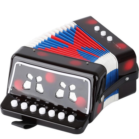 Acordeon Pentru Copii, Cyrax, Acordeon Jucarie pentru Educatie Timpurie, 7 butoane 2 bass, Acordeon Instrument Muzical pentru Copii, 18 x 17 x 10 cm, Negru