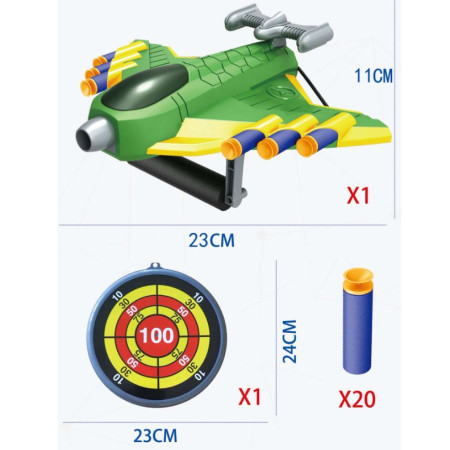 Jucaruie cu Lansator pentru Copii, Cyrax, Lanseaza Manual, Tinta, Avion, 20 de Gloante din Material Moale, Joc Interactiv, 24x23.5x6.3 cm, Verde
