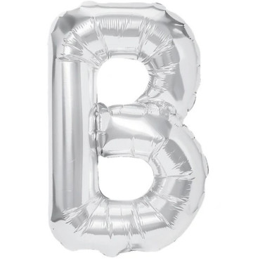 Balon Folie Metalizata Litera B, Cyrax, 80 cm, Umflati cu Heliu sau Aer, Ambalaj Individual, Pai inclus, Argintiu