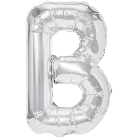 Balon Folie Metalizata Litera B, Cyrax, 80 cm, Umflati cu Heliu sau Aer, Ambalaj Individual, Pai inclus, Argintiu