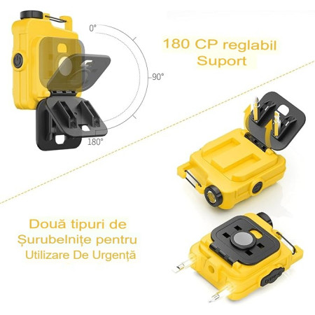 Lanterna Mini de Buzunar Tip Breloc,  Incarcare prin USB Type C, Multifunctionala, pentru Exterior, Camping, Alpinism, Ciclism, Mini Lanterna Elvis, 6.1 x 5 x 2.5 cm, Lumina Puternica, Culoare Galben