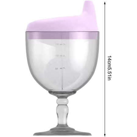 Pahar din Plastic Transparent cu Picior, Cyrax, pentru Copii, 14 x 7.7 cm, cu Cioc Antiscurgere, + 3 Ani, Fara Maner, Mov